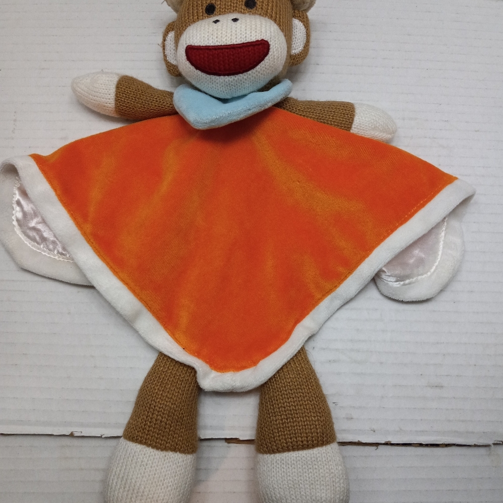 Baby Starters Safari Orange 14 in Sock Monkey Rattle Hat Security Blanket Lovey